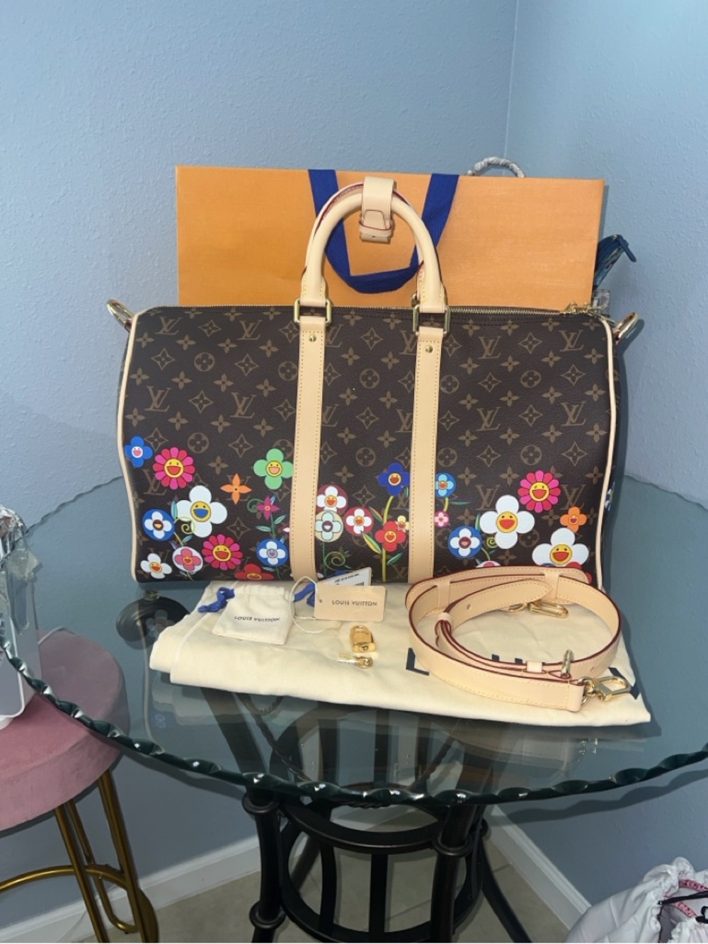 Louis Vuitton LV x TM Monogram Flowers Keepall 45 Bandouliere.